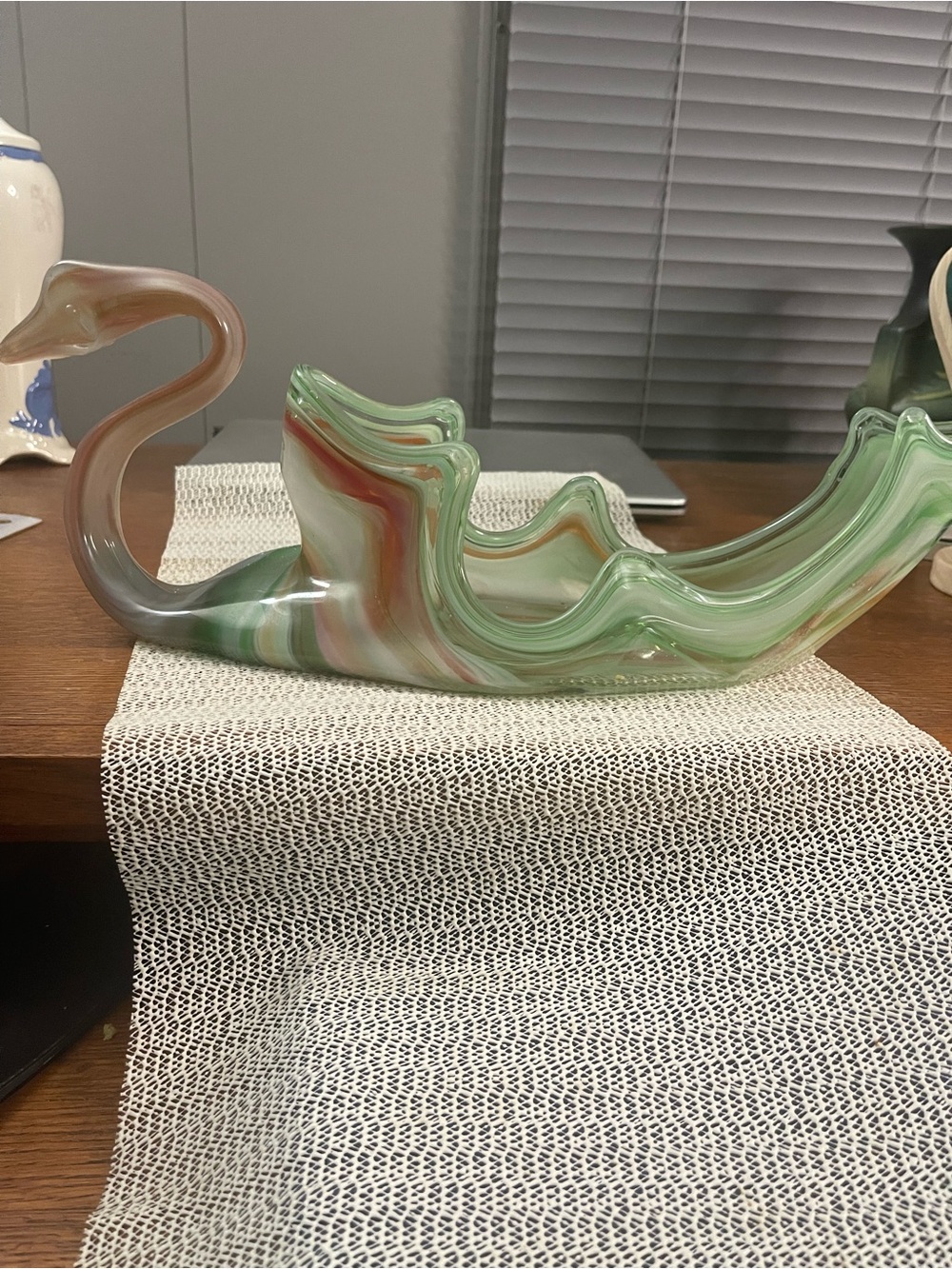 Handblown Green Swirl Glass Centerpiece Sculpture
